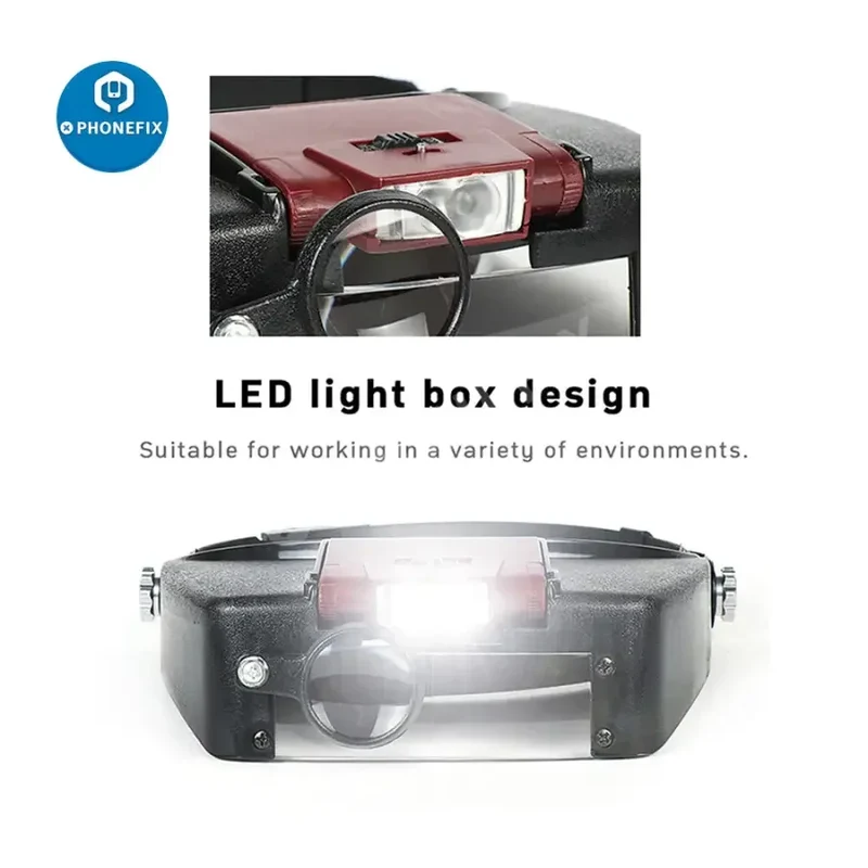 Loupe à LED 10X, style casque, pour réparation de téléphone