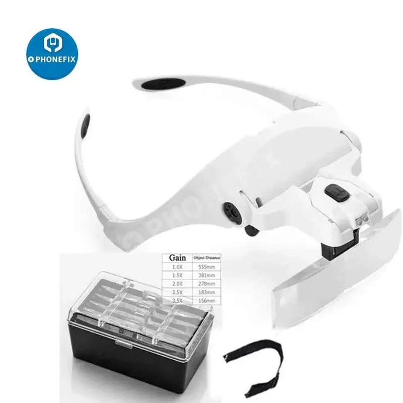 Loupe serre-tête à lentille réglable 1.0X-3.5X avec LED