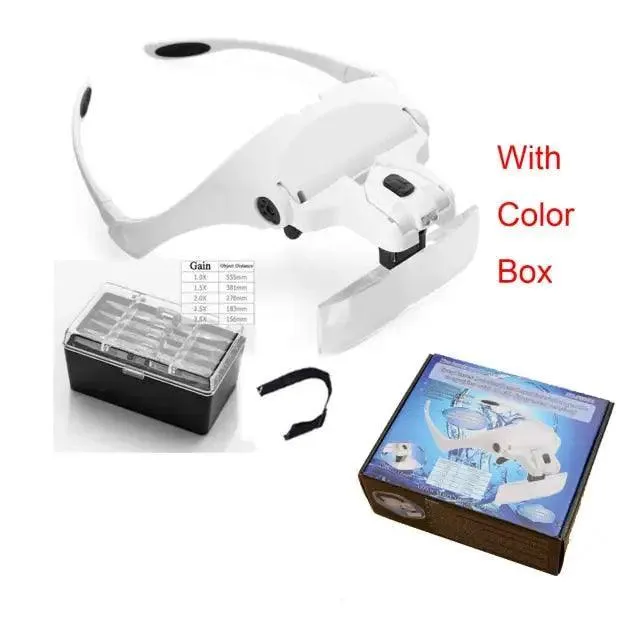 Loupe serre-tête à lentille réglable 1.0X-3.5X avec LED