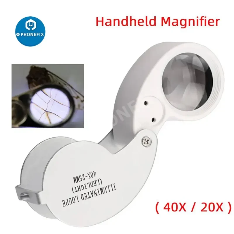 Mini loupe pliante 40X avec éclairage pour l'identification des antiquités