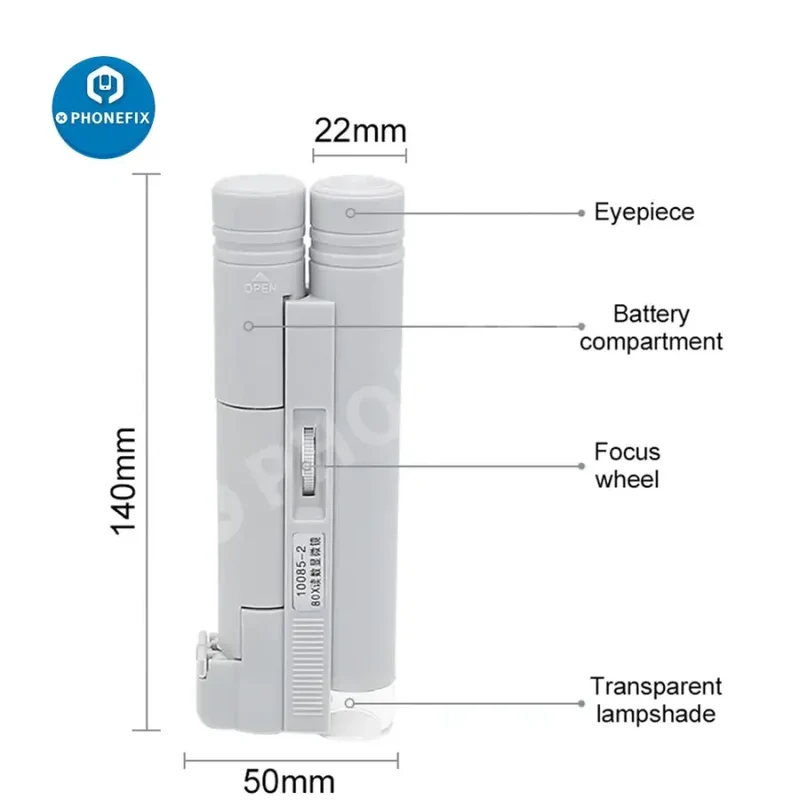 Mini microscope loupe pliable à LED avec échelle pour la réparation de téléphones