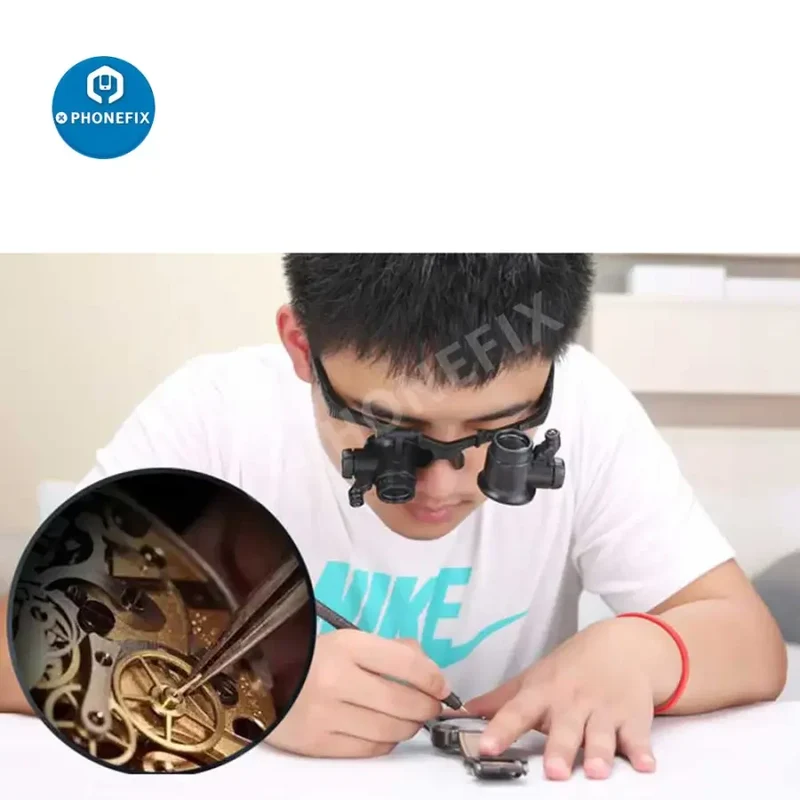 Loupe double LED multi-puissance 2.5X-25X pour la réparation de montres