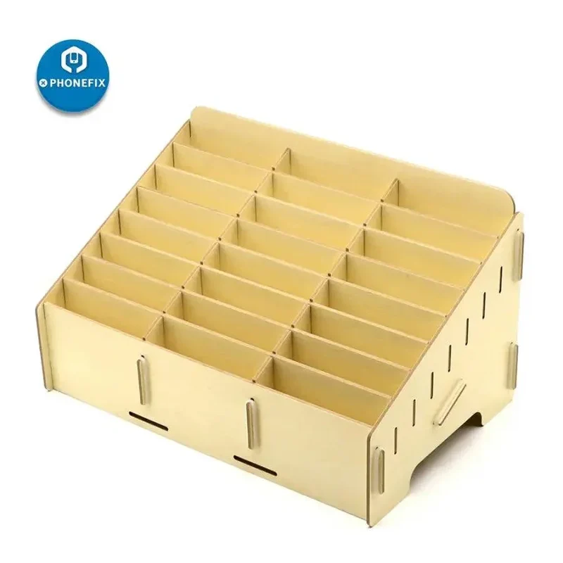 Organiseur en bois - Boîte de rangement pour téléphone de bureau et de classe à 24 compartiments