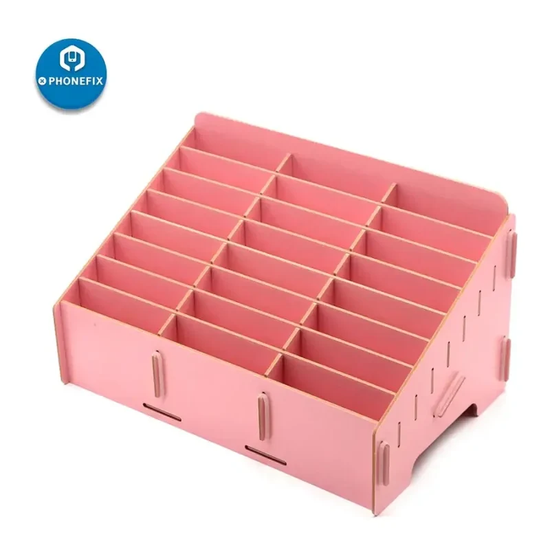 Organiseur en bois - Boîte de rangement pour téléphone de bureau et de classe à 24 compartiments