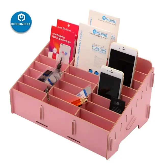 Organiseur en bois - Boîte de rangement pour téléphone de bureau et de classe à 24 compartiments