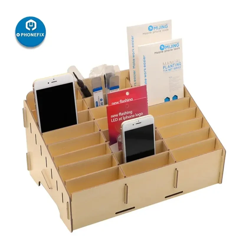 Organiseur en bois - Boîte de rangement pour téléphone de bureau et de classe à 24 compartiments