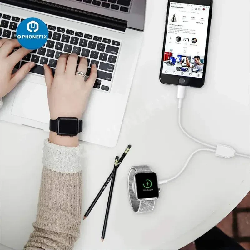 Câble de chargement USB portable 2 en 1 pour Apple Watch, iPhone, iPad