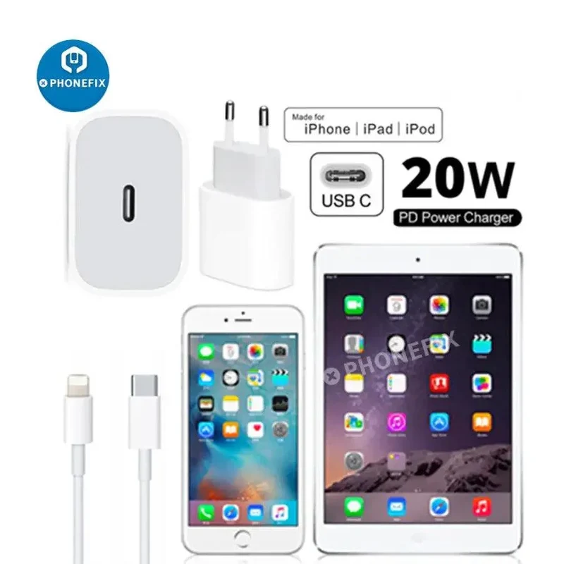 Chargeur USB-C Apple 20 W, adaptateur US/EU/UK pour iPhone/iPod/iPad