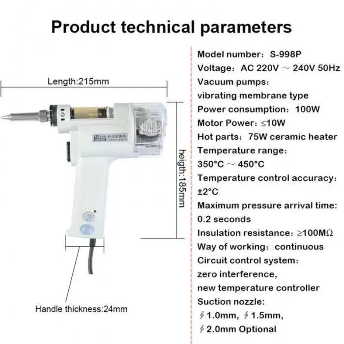 Pistolet à dessouder électrique S-998P, pompe à vide double, aspirateur de soudure