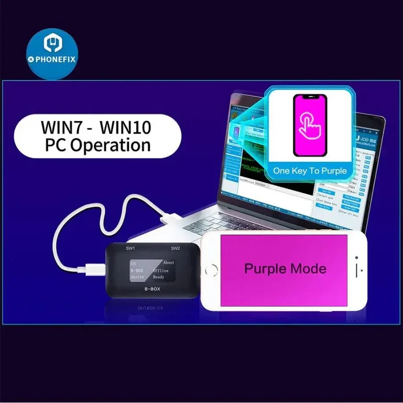Outil JC B-BOX C3 DFU noir, une touche pour le mode violet pour iOS A7-A11