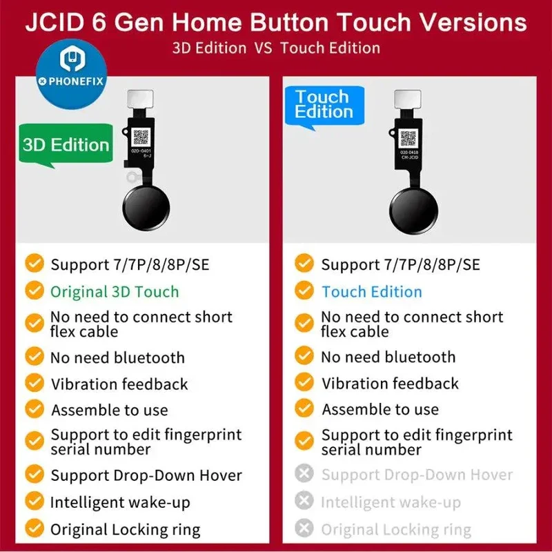 Câble flexible JC 3D pour bouton d'accueil et empreintes digitales pour iPhone 7, 7P, 8 et 8P