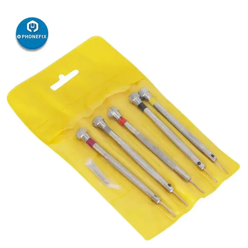Kit d'outils d'ouverture de montres, 5 tournevis en acier allié, goupilles de liaison argentées