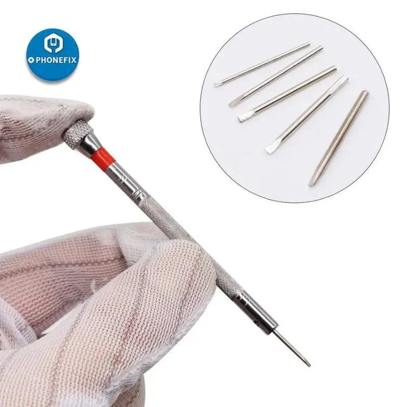 Kit d'outils d'ouverture de montres, 5 tournevis en acier allié, goupilles de liaison argentées