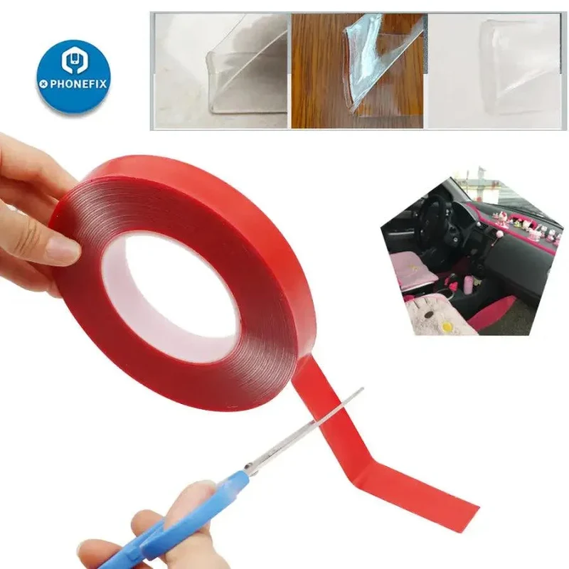 Film PET rouge adhésif double face résistant, 1 mm x 10 m de long, sans trace