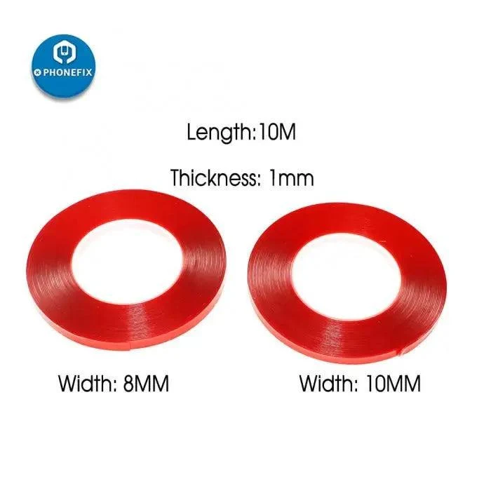 Film PET rouge adhésif double face résistant, 1 mm x 10 m de long, sans trace