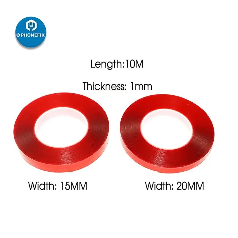 Film PET rouge adhésif double face résistant, 1 mm x 10 m de long, sans trace