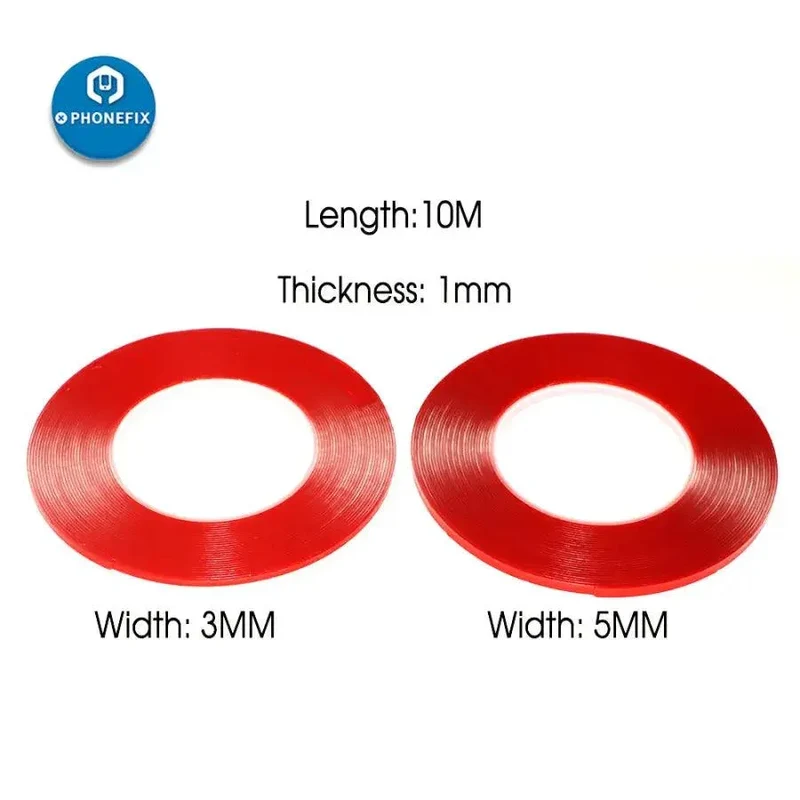 Film PET rouge adhésif double face résistant, 1 mm x 10 m de long, sans trace
