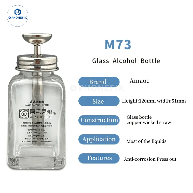 Bouteille d'alcool liquide en verre, bouteille de lavage/nettoyage, outil de réparation de téléphone