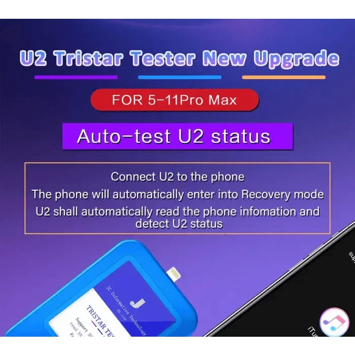 Boîtier de test JC U2 Tristar pour iPhone U2, outil de test rapide des défauts du circuit intégré