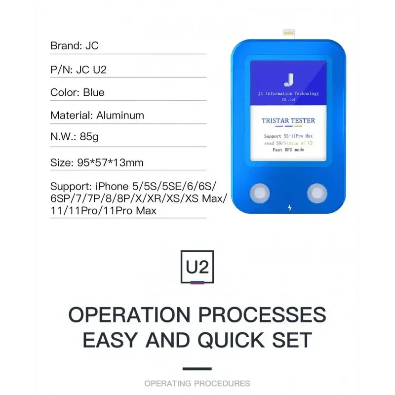 Boîtier de test JC U2 Tristar pour iPhone U2, outil de test rapide des défauts du circuit intégré