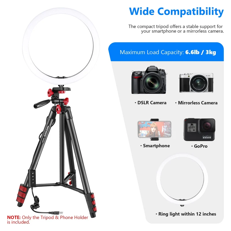 Tripod Kit, 54-Inch Travel Tripod with Phone