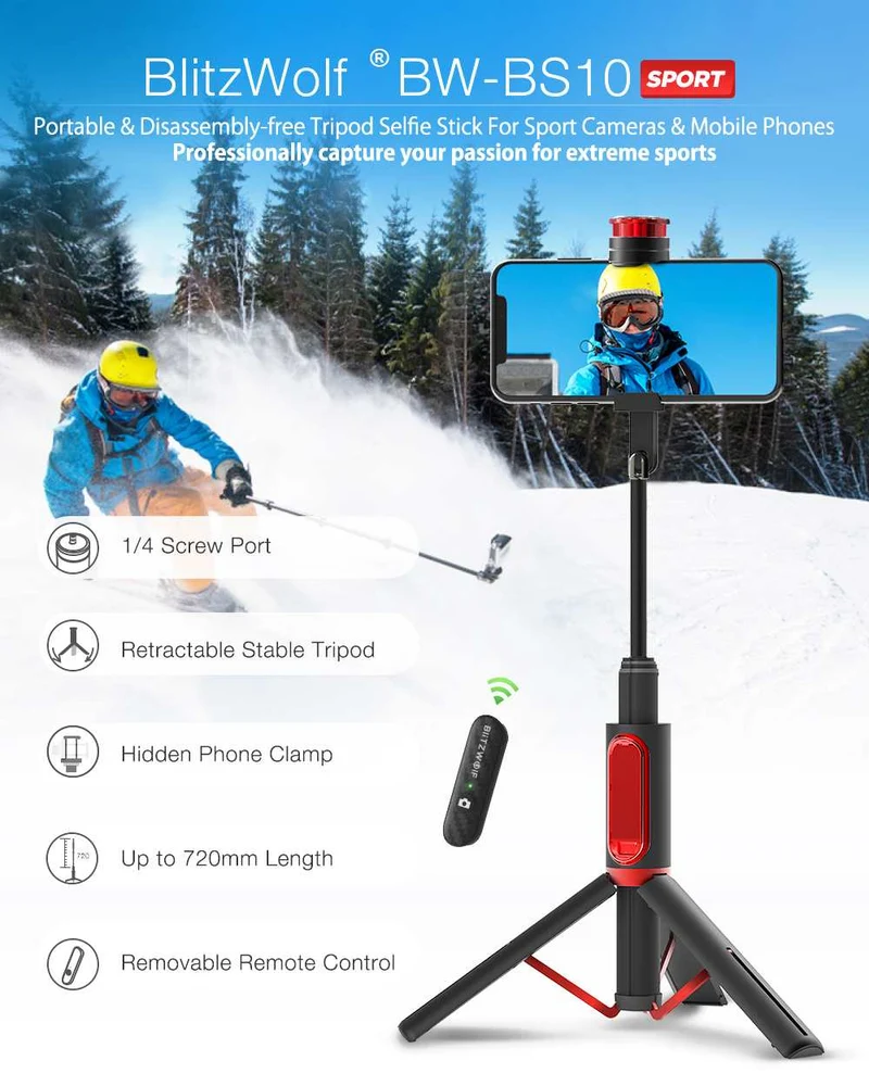 All In One Wireless Bluetooth Selfie Stick Foldable