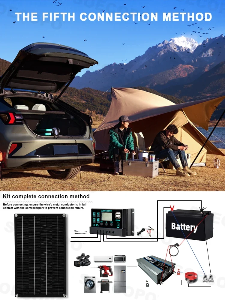 SOECOPO 30000W Solar System Kit 600W Photovoltaic Panel Inverter 12V/24V To 110V/220V with 100A Controller for Home Camping