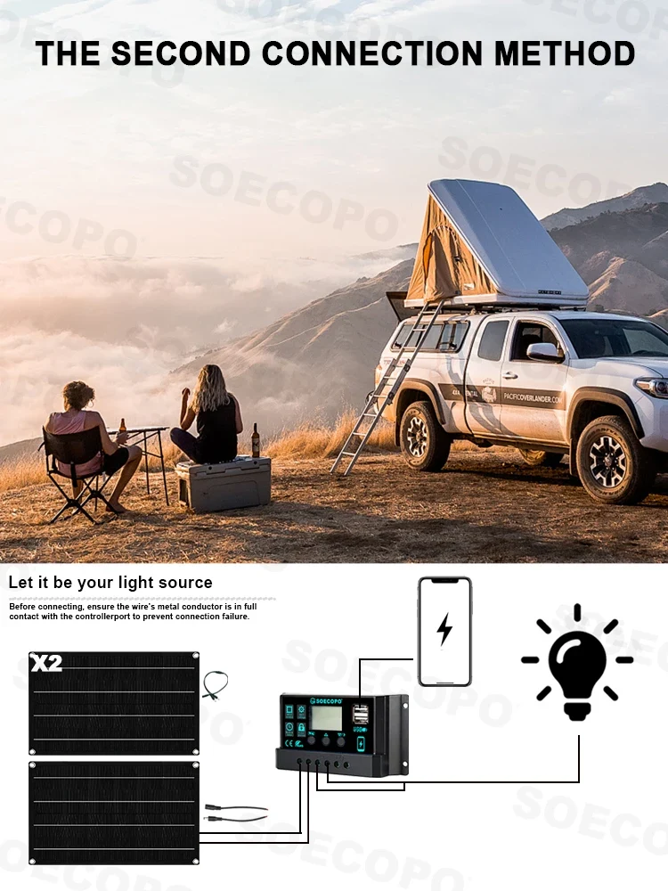 SOECOPO 30000W Easy-Install Flexible Solar Kit 2×600W Panel 100A Controller 110V 220V Inverter for Car,RV,Boat/Home Backup Power