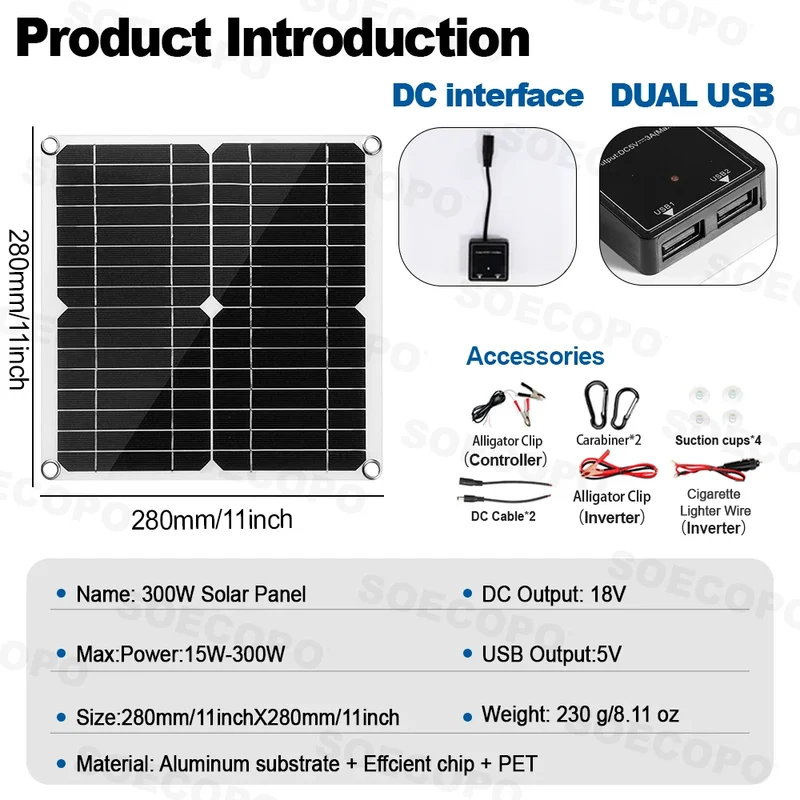Multi-Protection No Noise 6000W Solar kit 300W Panel 100A Controller Inverter with Overload for car Emergency Prep RV Greenhouse
