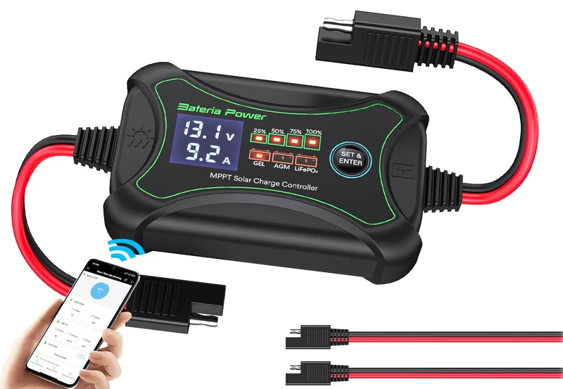 Bateria Power 10A MPPT Wireless Solar Charge Controller with BT 12 Volt Phone APP Intelligent Control Solar Regulator
