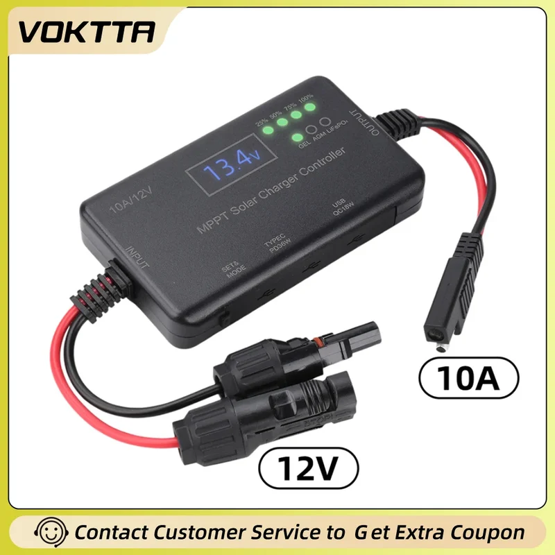 2026 New MPPT Solar Controller 12V 10A USB Type Port Solar Photovoltaic Controller For lead-acid And Lithium Batteries