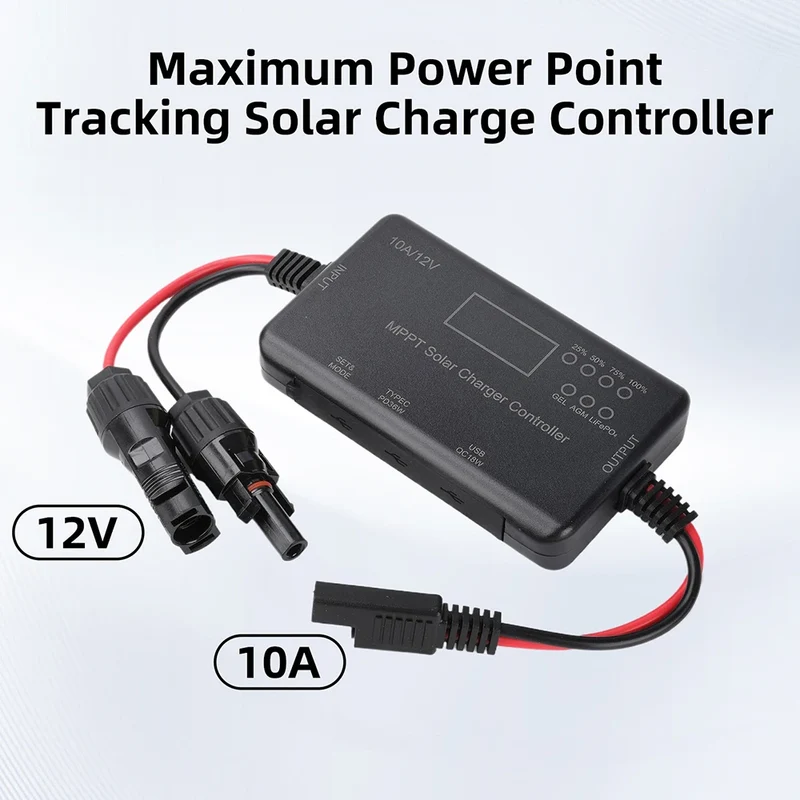 2026 New MPPT Solar Controller 12V 10A USB Type Port Solar Photovoltaic Controller For lead-acid And Lithium Batteries