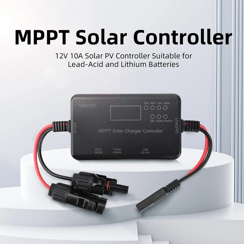 2026 New MPPT Solar Controller 12V 10A USB Type Port Solar Photovoltaic Controller For lead-acid And Lithium Batteries