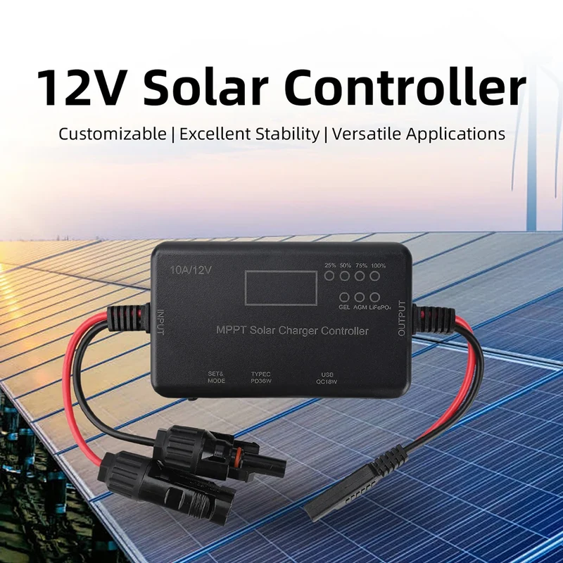 2026 New MPPT Solar Controller 12V 10A USB Type Port Solar Photovoltaic Controller For lead-acid And Lithium Batteries