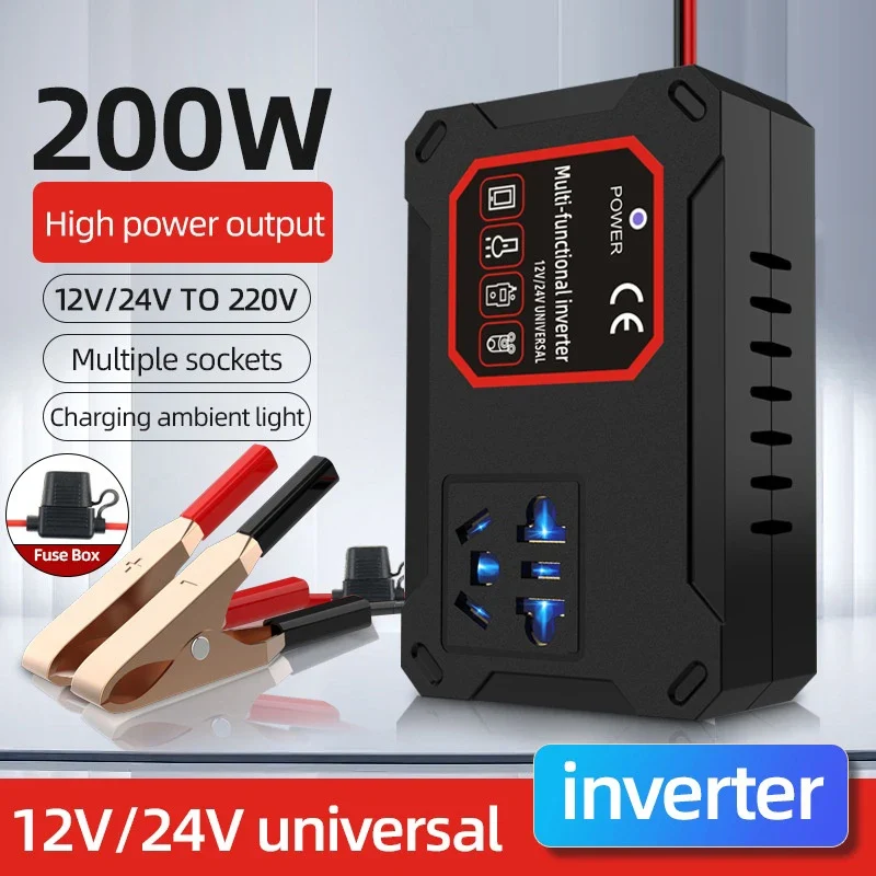 200W 12V/24V To 220V Converter Charger Adapter Universal Socket Portable Vehicle-mounted Home Auto Inverters Car Power Inverter
