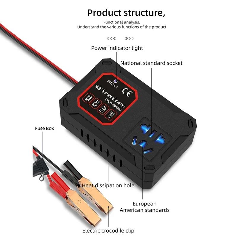 200W 12V/24V To 220V Converter Charger Adapter Universal Socket Portable Vehicle-mounted Home Auto Inverters Car Power Inverter