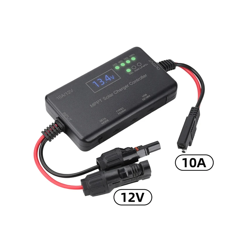 12V 10A MPPT Solar Panel Charge Controller With Type-C And USB Output Designed For AGM Lifepo Batteries