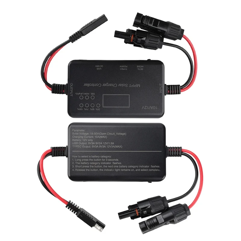 12V 10A MPPT Solar Panel Charge Controller With Type-C And USB Output Designed For AGM Lifepo Batteries