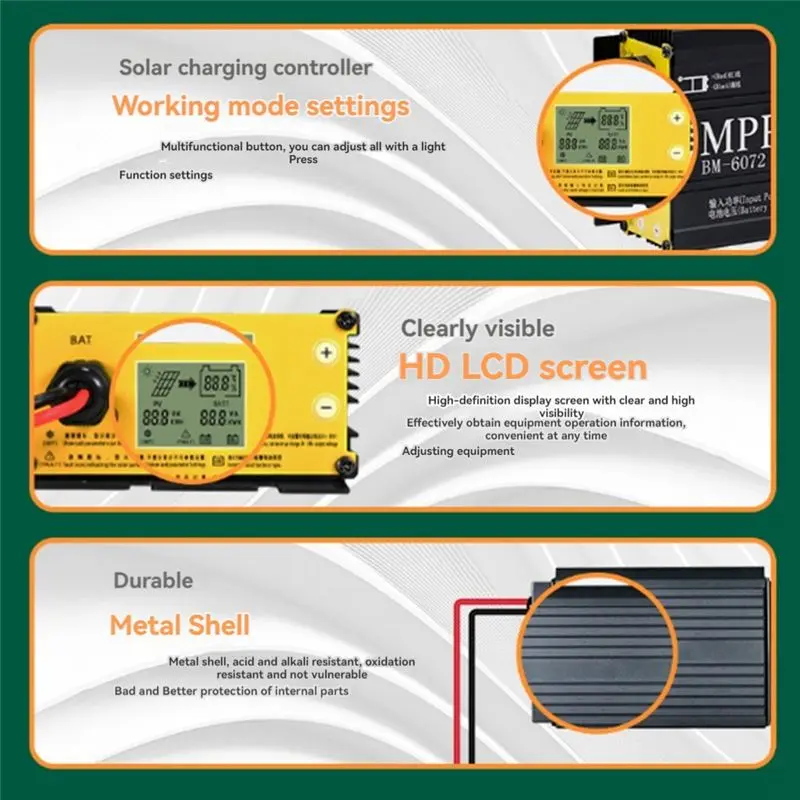 CQMF-BM6072 600W MPPT Boost Solar Charge Controller For 24V 36V 48V 60V 72V Battery System Solar Panel 12-50V Input Voltage