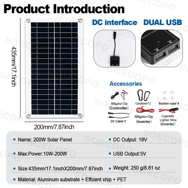 Intelligent Dual-Voltage 10000W Solar System 200W High-Efficiency Panel 100A Controller Inverter for farm car Field Research