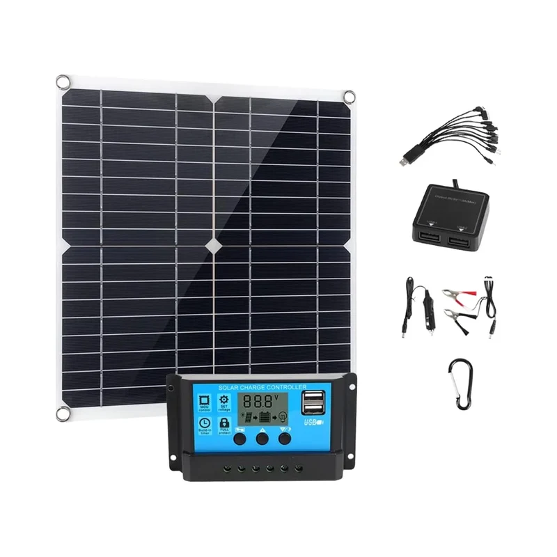 200 Watt Flexible Solar Panel Kit Dual 5V 12V USB Outputs 100A Solar Charge Controller for Home RV Grid Applications for Camping
