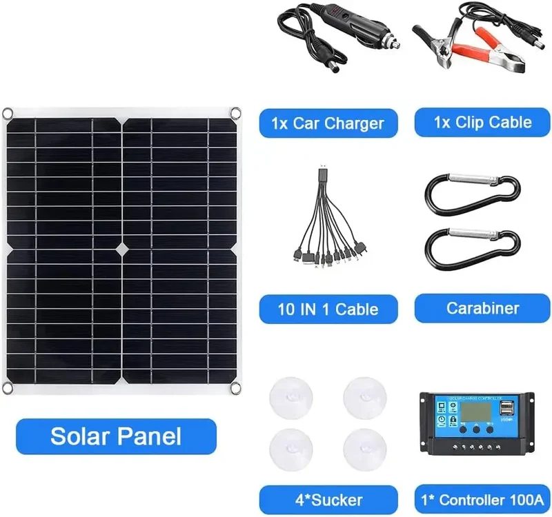 200 Watt Flexible Solar Panel Kit Dual 5V 12V USB Outputs 100A Solar Charge Controller for Home RV Grid Applications for Camping