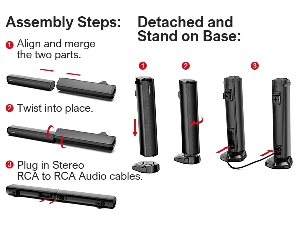 ULTIMEA 2.2ch Soundbar for TV, Peak Power 100W, 2-in-1 Detachable Bluetooth 5.3 Soundbar for TV, 3 EQ Modes, Bass Adjustable