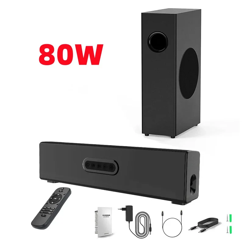 120W Bluetooth Soundbar With Subwoofer Wired Soundbar Bluetooth Speaker For TV Bass Adjustable Surround Sound For Home Theater