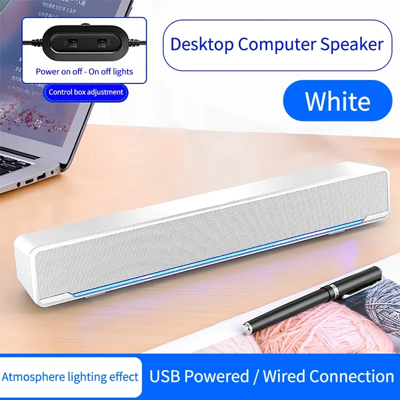 V-196 USB Wired Computer Speaker Bar Stereo Subwoofer Colorful Atmosphere Light Powerful Music Player Bass Surround Sound Box