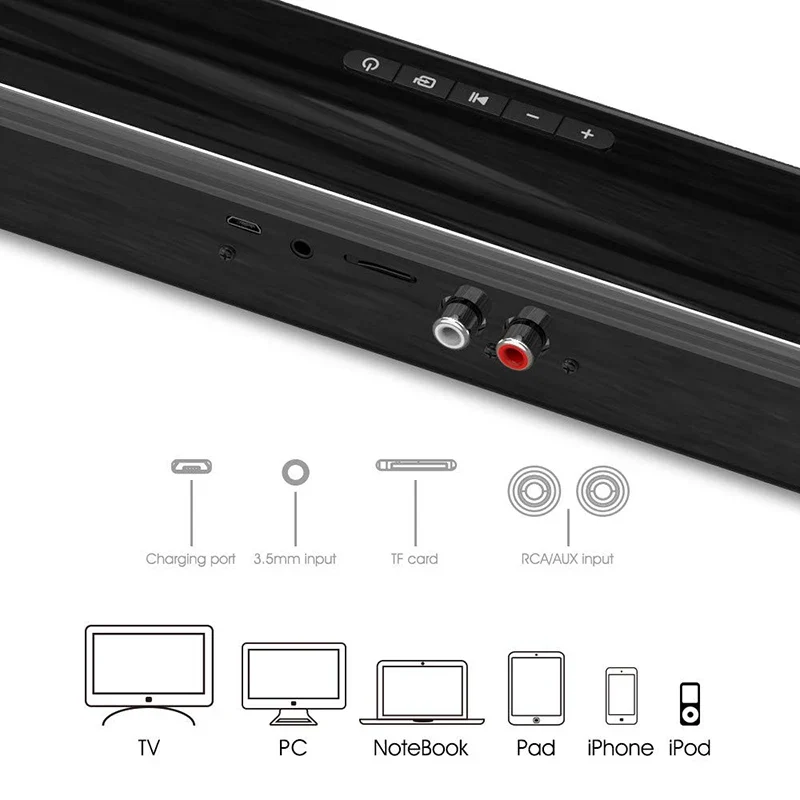 40W TV Soundbar Wired and Wireless Bluetooth Speaker Home Cinema Sound System Stereo Surround with FM Radio Music Center Boombox