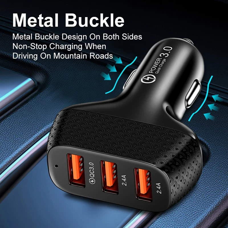 Car Charger 3 Ports USB 5V 2A Quick Charge 3.0 Phone Adapter For iPhone 13 12 Xiaomi Huawei Samsung S22 Car Cigarette Lighter