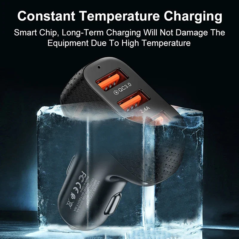 Car Charger 3 Ports USB 5V 2A Quick Charge 3.0 Phone Adapter For iPhone 13 12 Xiaomi Huawei Samsung S22 Car Cigarette Lighter