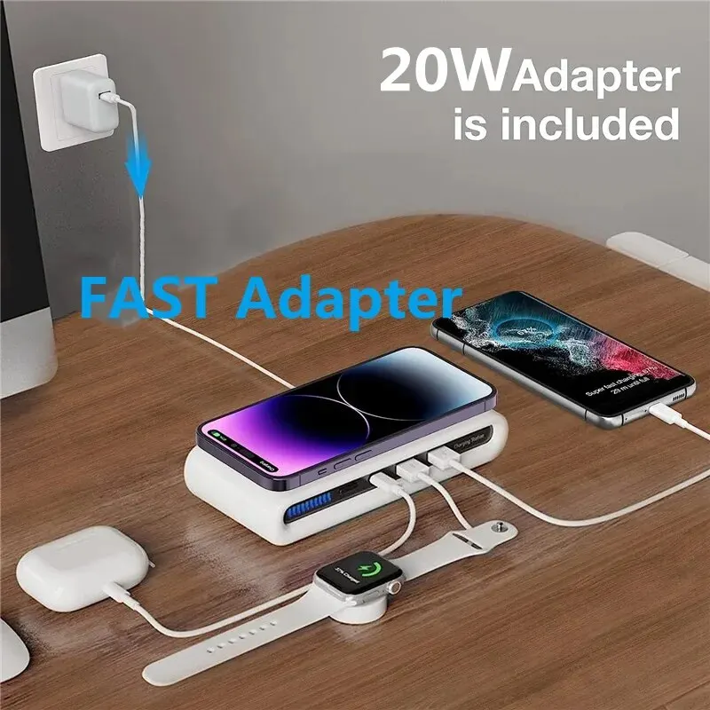 4 In 1 Wireless Charger Pad Stand LED Light Type C PD USB Charger for iPhone Samsung Xiaomi Phone Chargers Fast Charging Station