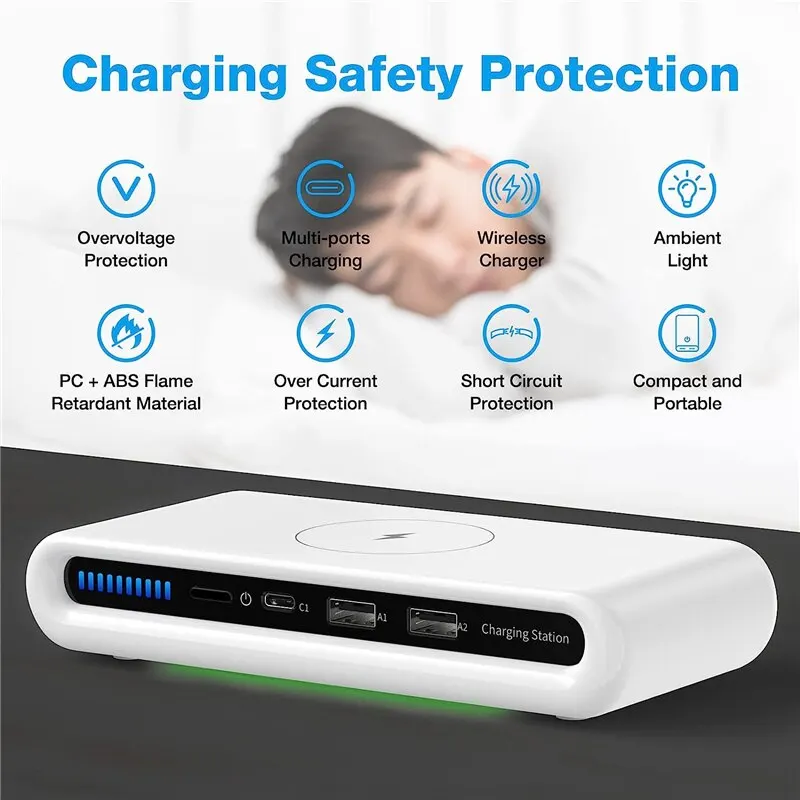 4 In 1 Wireless Charger Pad Stand LED Light Type C PD USB Charger for iPhone Samsung Xiaomi Phone Chargers Fast Charging Station